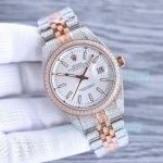 Replica Iced Out Watch White Dial Swiss 2824 Rolex Oyster Perpetual Datejust 41mm 